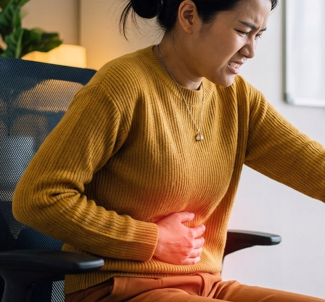 Woman experiencing pelvic pain and lower abdominal discomfort